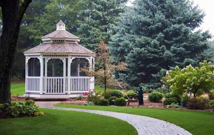 gazebo with stone pathway