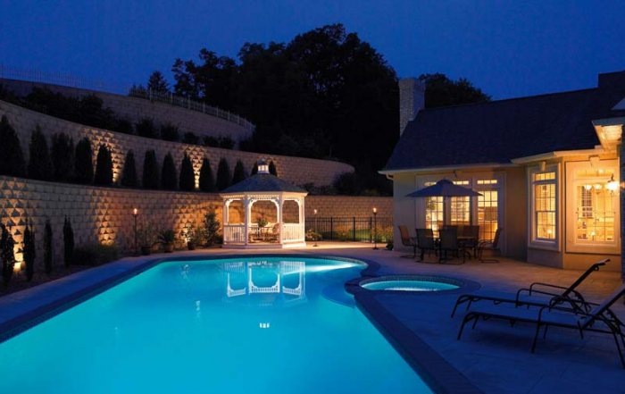 gazebo next to a pool