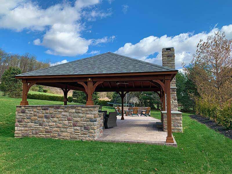 20x24 wood pavilion with stone work