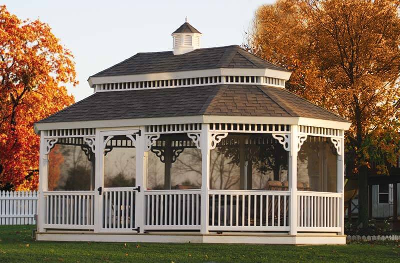 oval pagoda with screens and decorative railing