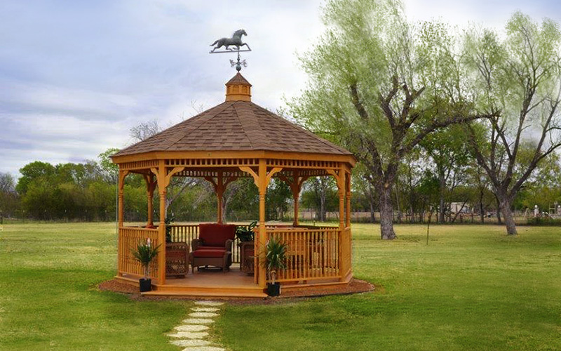 Gazebo with horse weathervane