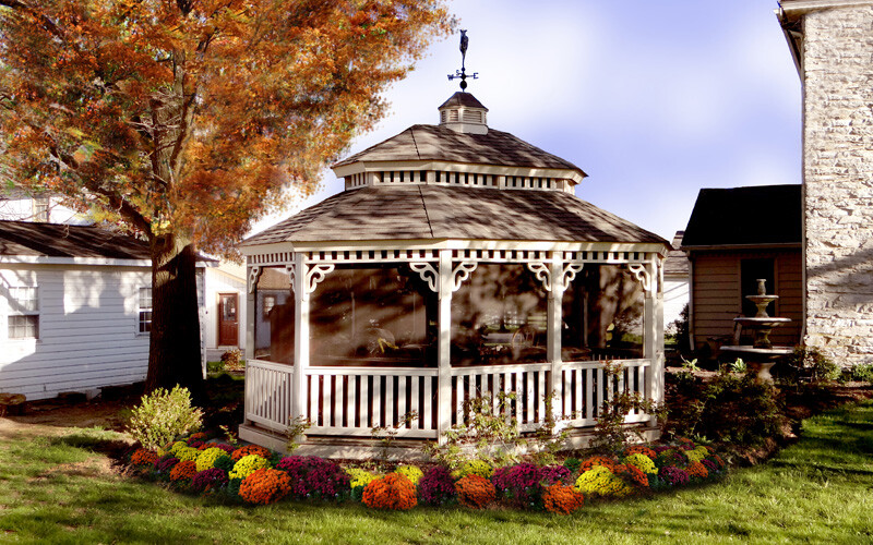 screened gazebo with weathervane