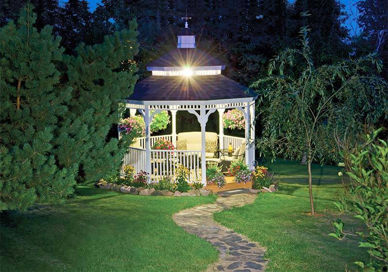 white gazebo with weather vane