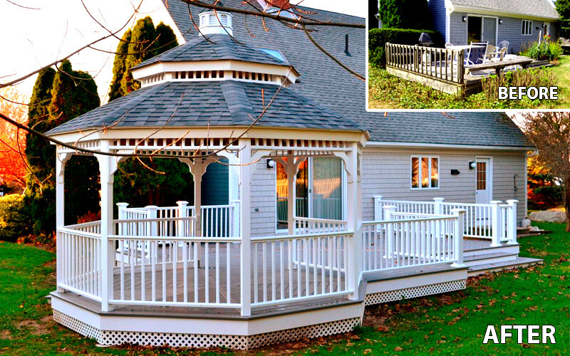 Before and After of a gazebo on a deck