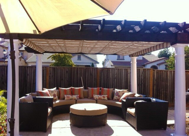 Pergola with shade canopy