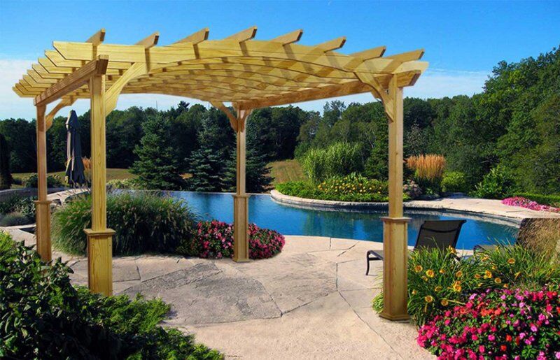 Pergola next to a pool