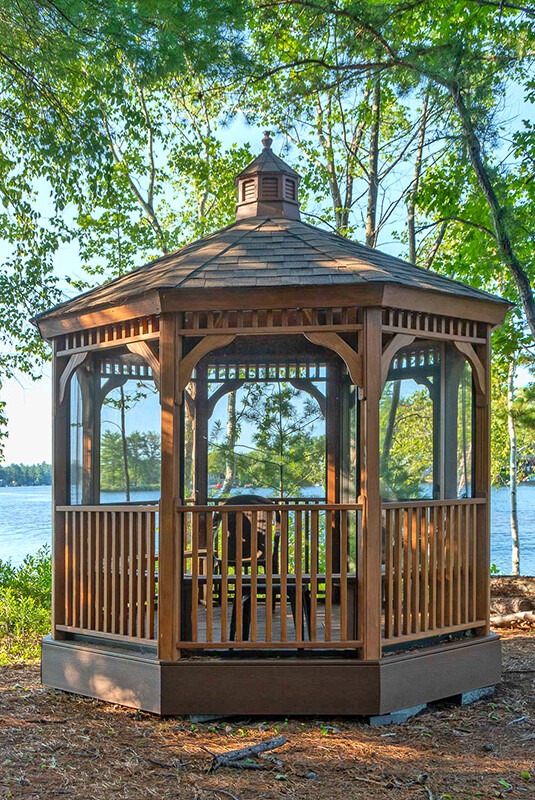 10' octagon wood heavy duty gazebos with screens and canyon brown stain