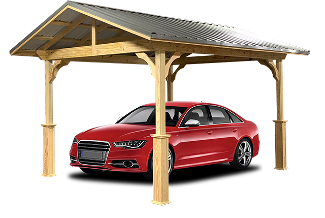red car under car port