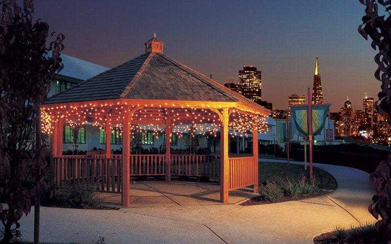 gazebo at night with christmas lights