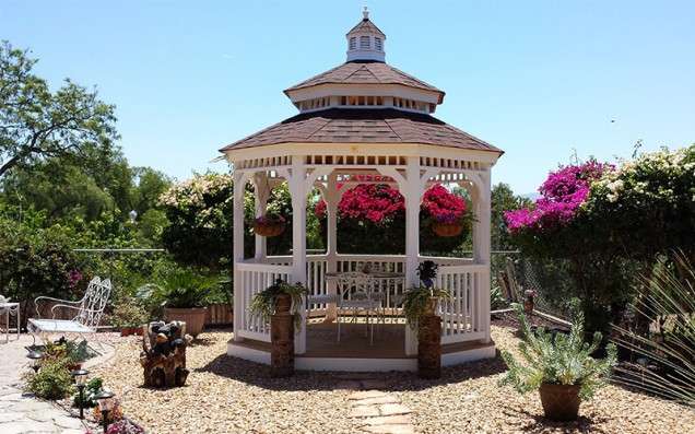 gazebo with pagoda in a garden