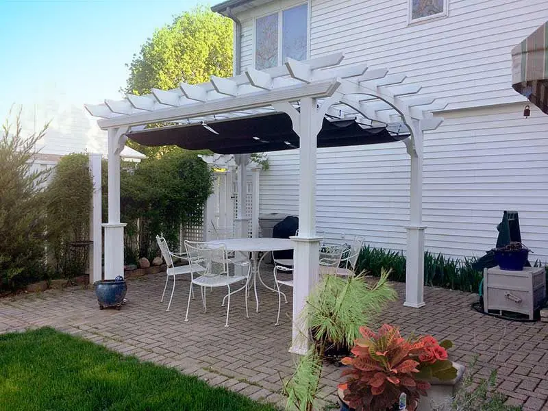 Vinyl Pergola in a Box with shade canopy